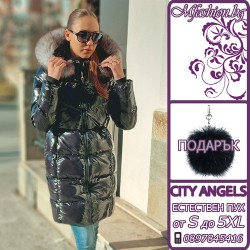 Дълго яке City Angels, Естествен пух, Черен лак, 7027